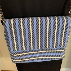 Talbots Crossbody bag, blue black cream striped 10 inches wide 7 inches tall